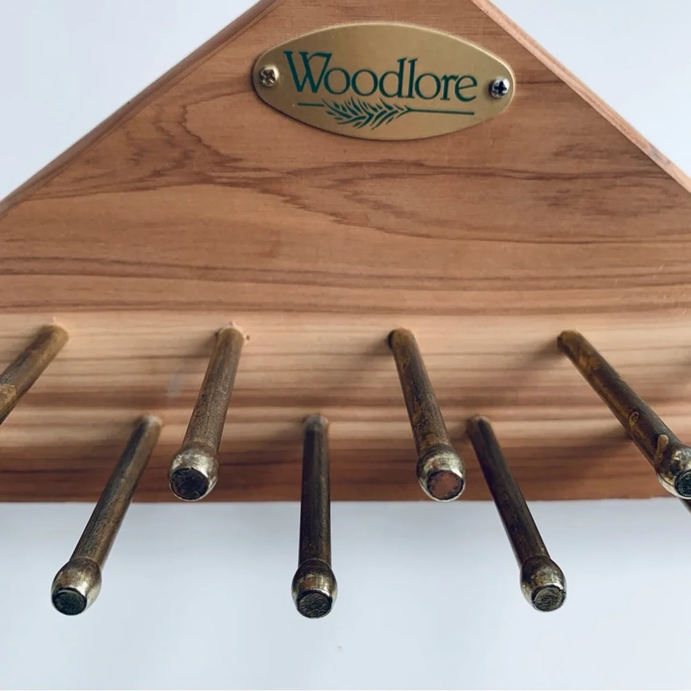 WOODLORE Wooden Cedar Tie and Belt Hanger Closet Organizer Brass Hooks and Pegs